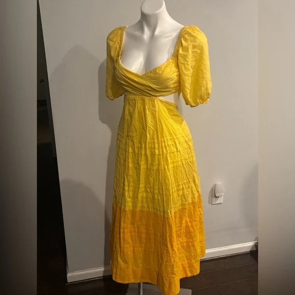 STAUD Carina Sunburst Two-Tone Puff-Sleeve Maxi Dress - Picture 3 of 10